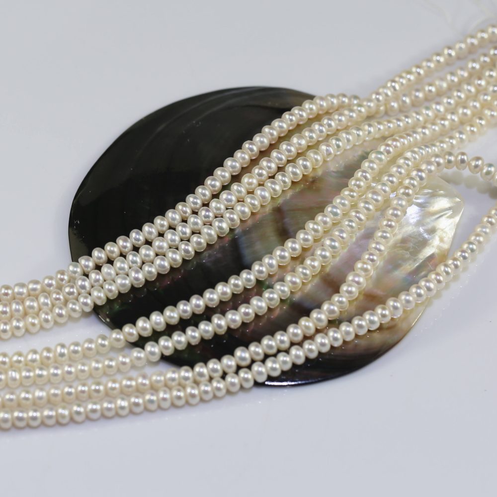 3a Grade Small Size White Button pearl strand 3
